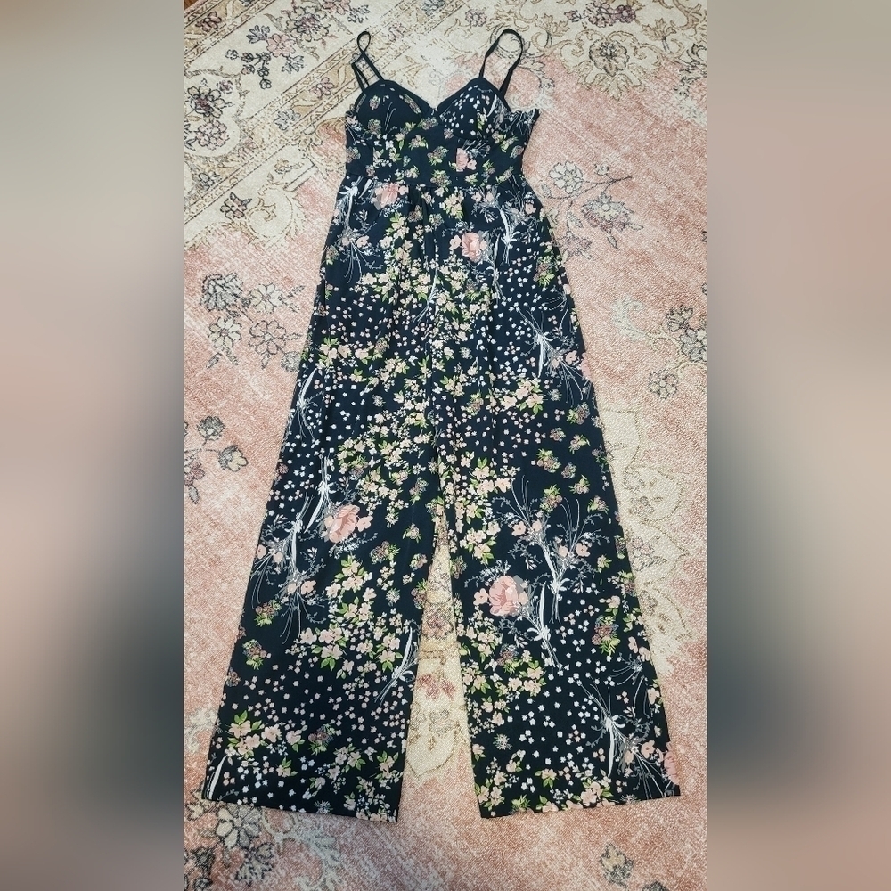 Band of Gypsies Smocked Back Corset Bra Top Floral Jumper with Pockets Size S